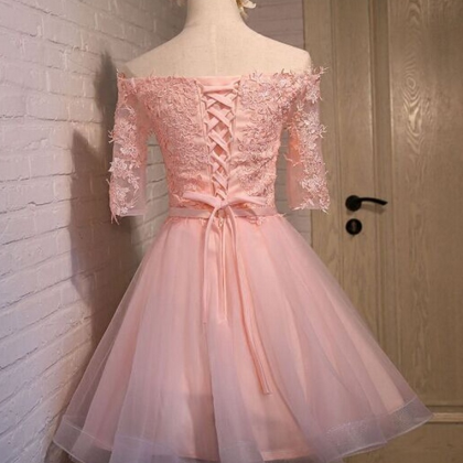 Pink Homecoming Dress,half Sleeve Homecoming..