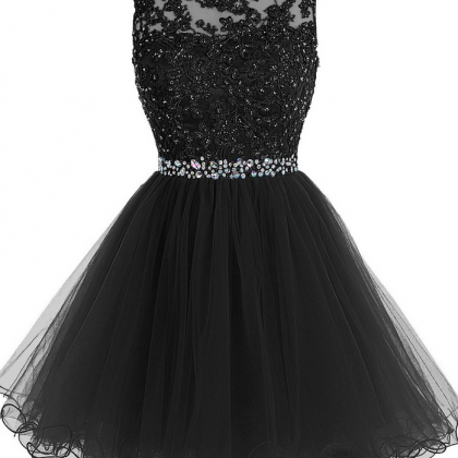 Sexy Black Short Prom Dress, Lace Prom Dress, Prom..