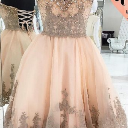 Homecoming Dress,lace Homecoming Dresses,champagne..