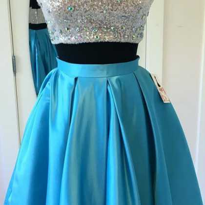 Custom Made Light Blue Two-piece Shimmery Sequin..
