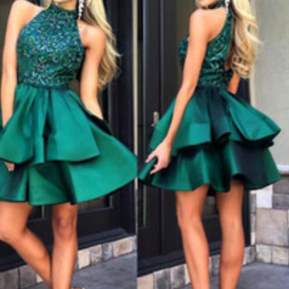 Homecoming Dress,luxury Rhinestone Emerald Green..