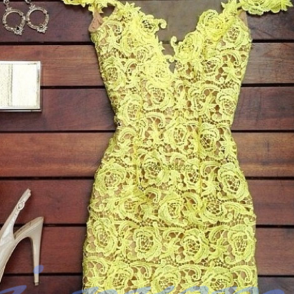 Lace Homecoming Dress,yellow Homecoming Dress,sexy..