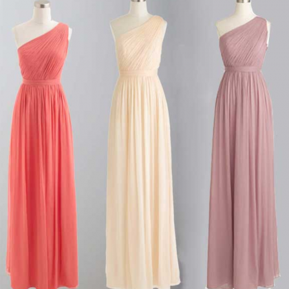 One Shoulder Bridesmaid Gown,pretty Prom..