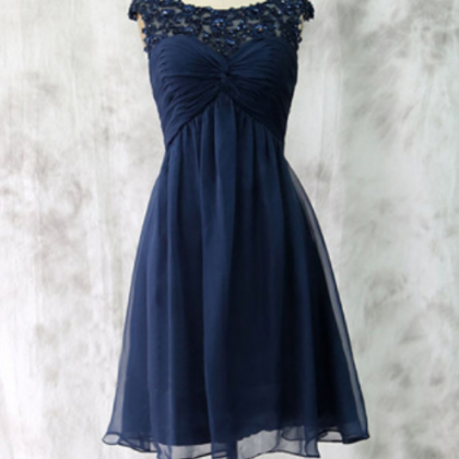 Lace Bridesmaid Dress,short Bridesmaid Gown,navy..