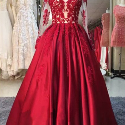 Sexy Red Prom Dress,cute Prom Dress,long Sleeve..