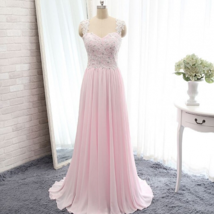 Charming Prom Dress,elegant Pink Chiffon Prom..