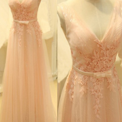 Charming Tulle Prom Dress,v Neck Prom Dresses,long..