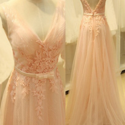 Charming Tulle Prom Dress,v Neck Prom Dresses,long..