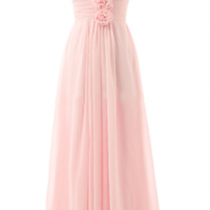 Pink Long Chiffon Prom Dress Featuring Plunge V..
