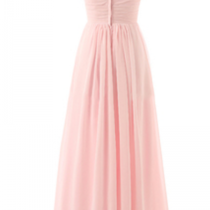 Pink Long Chiffon Prom Dress Featuring Plunge V..