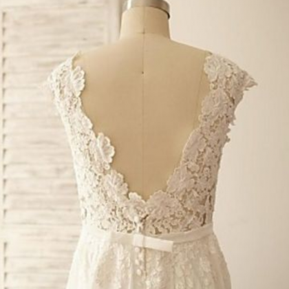 White Chiffon Prom Dress With Lace,backless..
