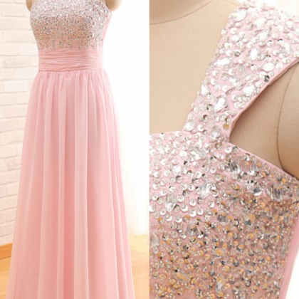 Sexy Evening Dress,pink Chiffon Prom Dress,a Line..