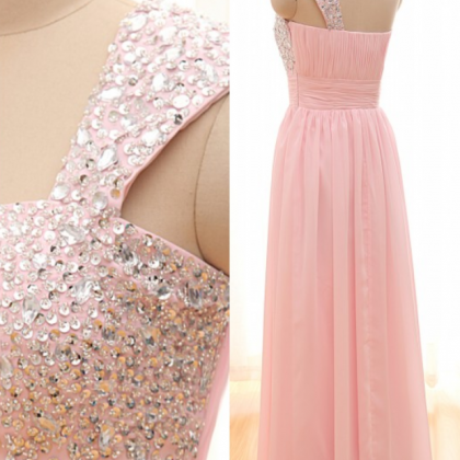 Sexy Evening Dress,pink Chiffon Prom Dress,a Line..