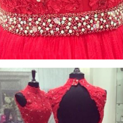 High Red Tulle Prom Dress,red Appliques A Line..