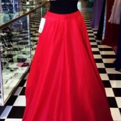 High Neck Two Piece Prom Dress Red Long Evening..