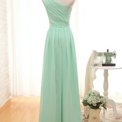 One Shoulder Chiffon Prom Dress,mint Green Evening..