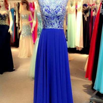 Beading Prom Dress,royal Blue Evening Dress,floor..