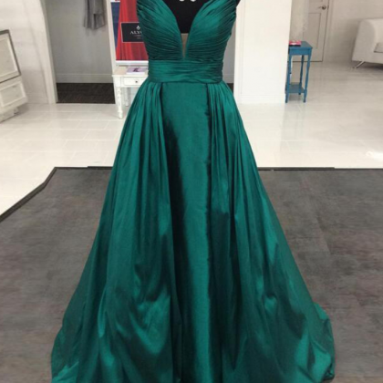 Elegant Emerald Green Prom Dresses Satin Long..