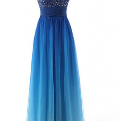 Ombre Blue Prom Dresses,long Evening Dress,sexy..