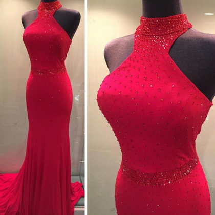 Charming Prom Dress, Red Chiffon Prom Dress ,long..