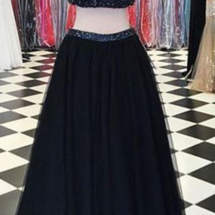 Black Prom Dress,2 Piece Prom Dress,beading..
