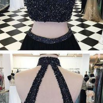 Black Prom Dress,2 Piece Prom Dress,beading..