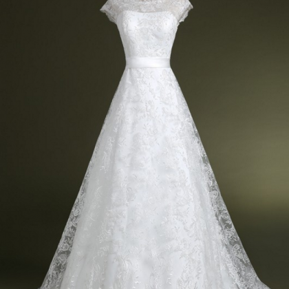 Cap Sleeves A-line Lace Wedding Dresses Floor..