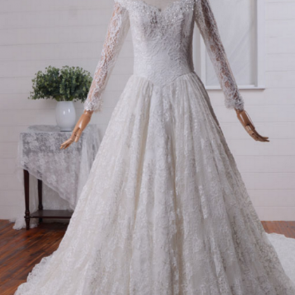 Sexy A-line Long Sleeves Lace Wedding Dress With..