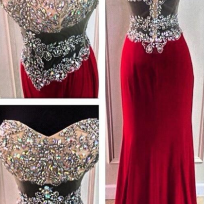 Custom Made Exquisite Crystal Sweetheart Long Red..