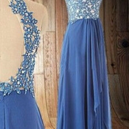 Backless Halter Lace Appliques Prom Dress,chiffon..