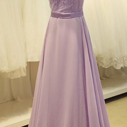 Cap Sleeve Light Purple Long Chiffon Prom Dress A Line Party Dresses ...