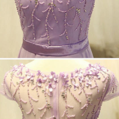 Cap Sleeve Light Purple Long Chiffon Prom Dress A Line Party Dresses ...