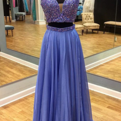 Two Pieces Beading Prom Dress,long Prom..