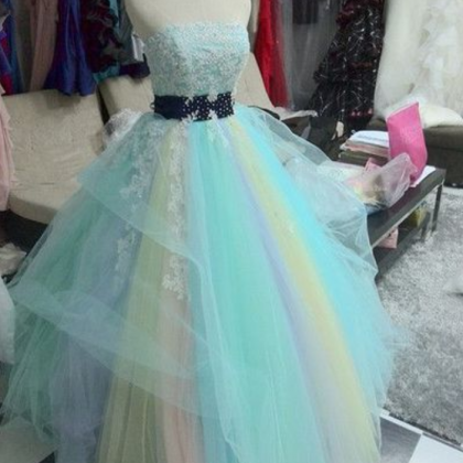 Colorful Prom Dress,2 Pieces Prom Dress,strapless..