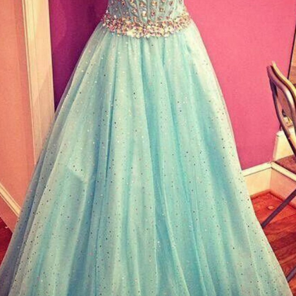 Light Blue Tulle Seqins Beading Sweetheart A-line..