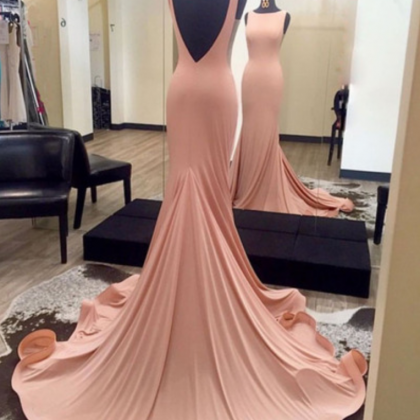 Simple Mermaid Long Pink Prom Dress Evening Dress