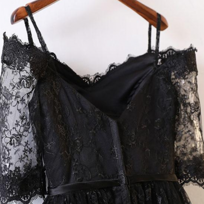 Black Lace High Low Prom Dress Black Lace Evening..