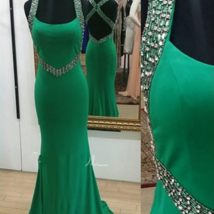 Real Iamge Prom Dresses Sexy Mermaid Halter Green..