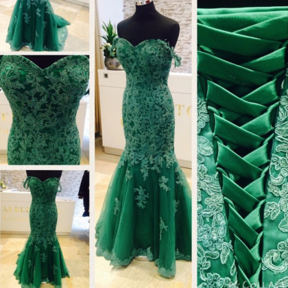 Prom Dresses Real Image Mermaid Green Sweetheart..