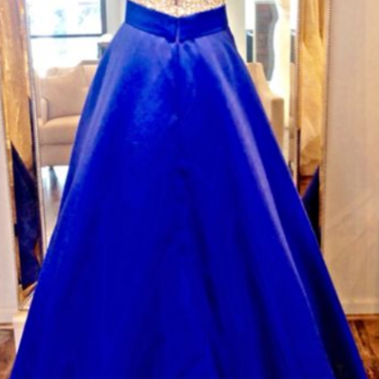 Real Image Prom Dress A-line Royal Blue Sequins..