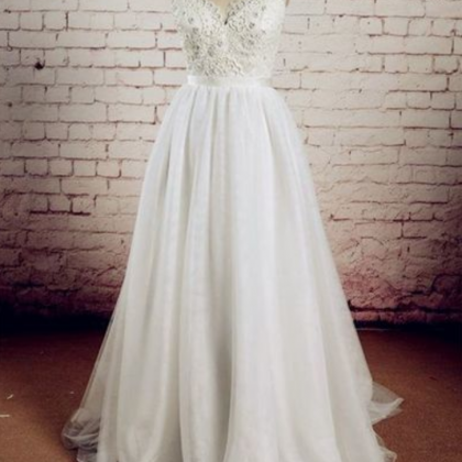 Real Made V-neck Wedding Dress,long Sleeves Lace..