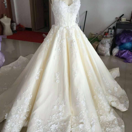 Ball Gown Wedding Dress, V Neck Wedding Gown, Sexy..