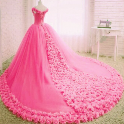 Floral Wedding Dress Ball Gown Pink Bridal Gowns..