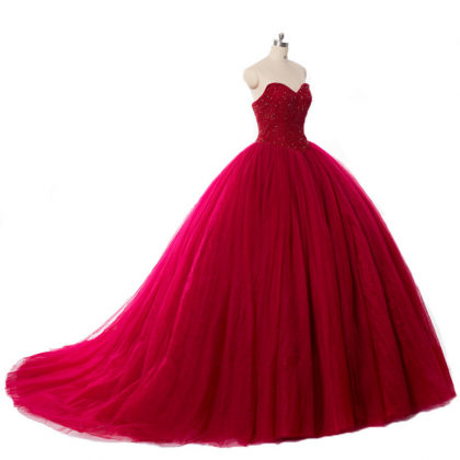 Luxury Crysal Beaded Red Ball Gown Wedding Dresses..