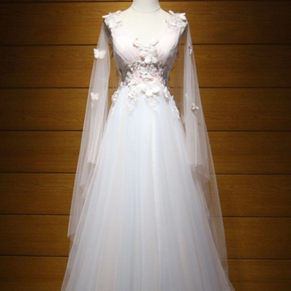 Long Wedding Dress, Tulle Wedding Dress, A-line..