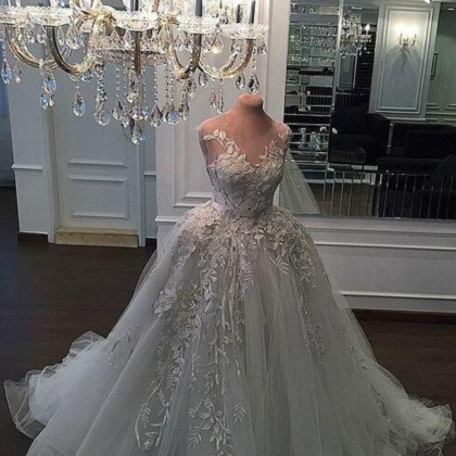 Luxury Beading Ball Gown Lace 3d-floral Appliques..
