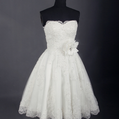 Short Wedding Dress Knee Length Lace Ivory Simple..