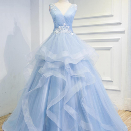 Wedding Dresses,fairy Tale Sky Blue Tulle V Neck..