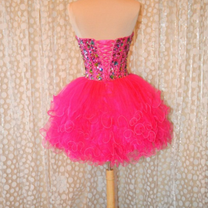 Sweetheart Neckline Laced Up Short Crystal Beads..