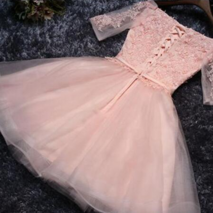 Pink Homecoming Dresses,tulle Half Sleeves Prom..